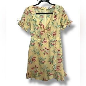 LIKELY Yellow Floral Faux Wrap Romper